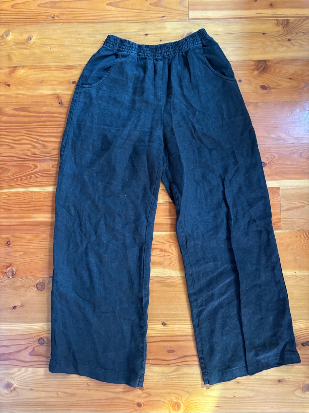 Linenfox Ocean Wide-Leg Linen Pants (Black S)